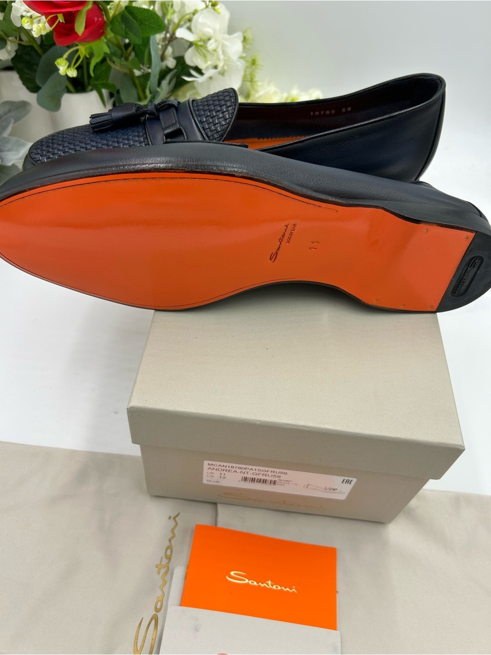 Men's Santoni, Andrea, tassel leather loafers size 12 US made in Italy - Picture 10 of 10
